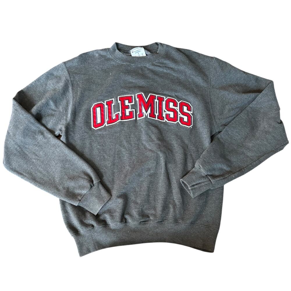 Champion Eco Authentic Ole Miss Rebels Gray Crewneck Sweatshirt Size S